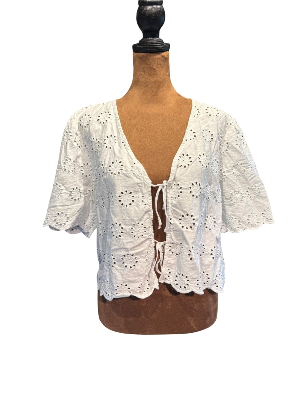 Joie White Eyelet Cotton Tie-Front Top